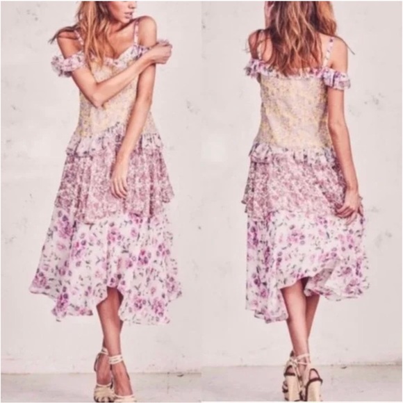 LoveShackFancy Pink Floral Silk Marceline Dress Size 4 US $375 - Picture 1 of 12